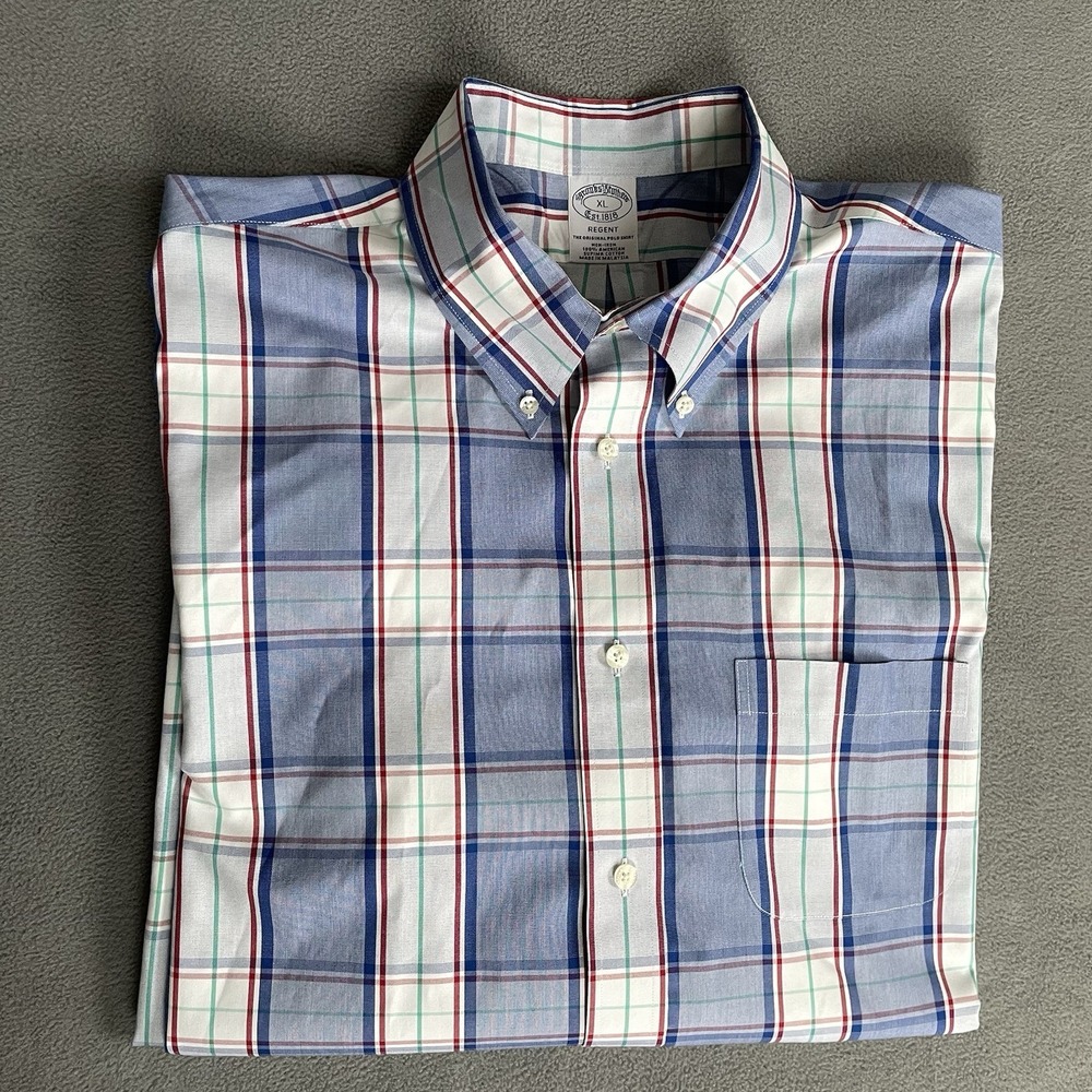 Brooks Brothers Men's 1818 Regent Supima Cotton‎ Oxford Shirt Size XL Blue Plaid